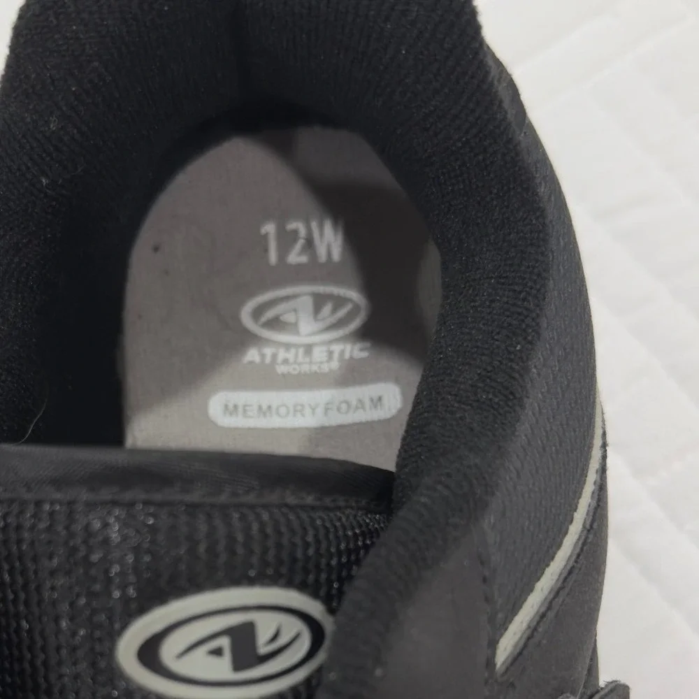 Athletic Works Mens Walking Shoes Black Wide Width Memory Foam Hook Loop 12W